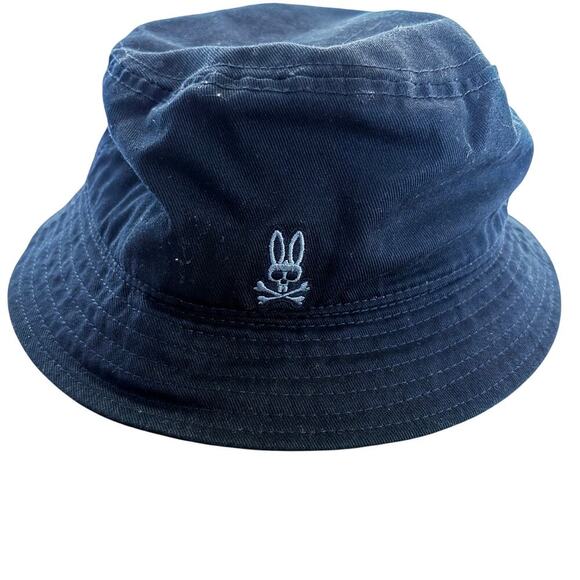 Psycho Bunny Bucket Hat Black Skull Bunny Logo Cotton Streetwear Size M - Picture 2 of 5
